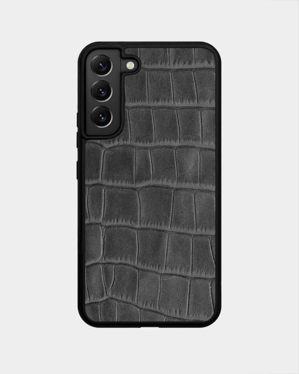 Samsung S22 Plus case made of gray crocodile embossing on calf leather