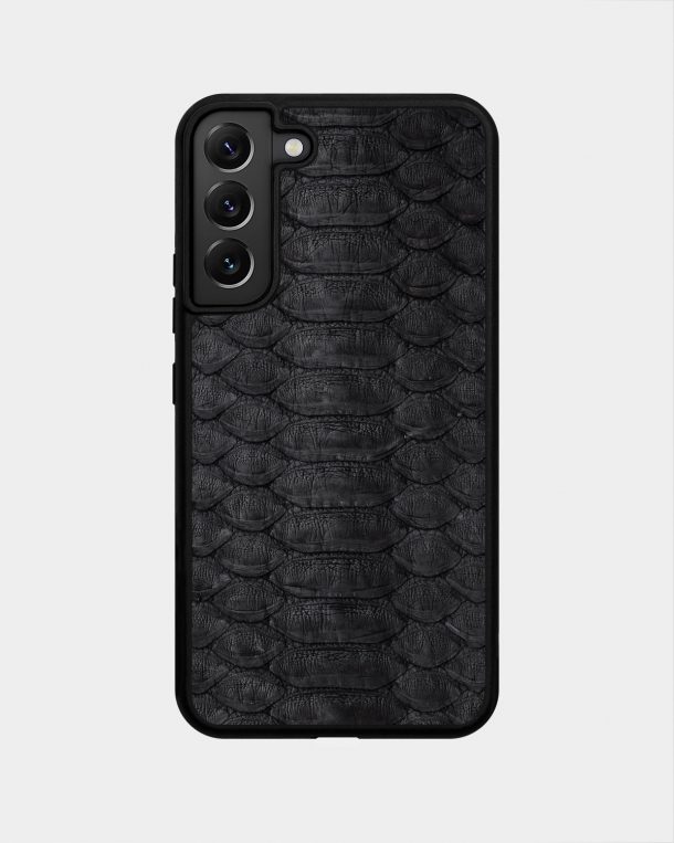 Black python leather case with wide scales for Samsung S22 Plus