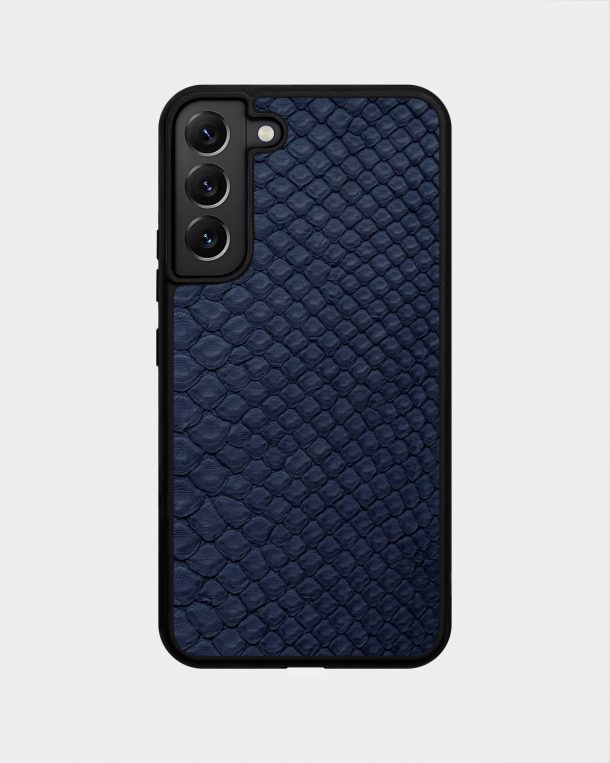 Dark blue python leather case with small scales for Samsung S22 Plus