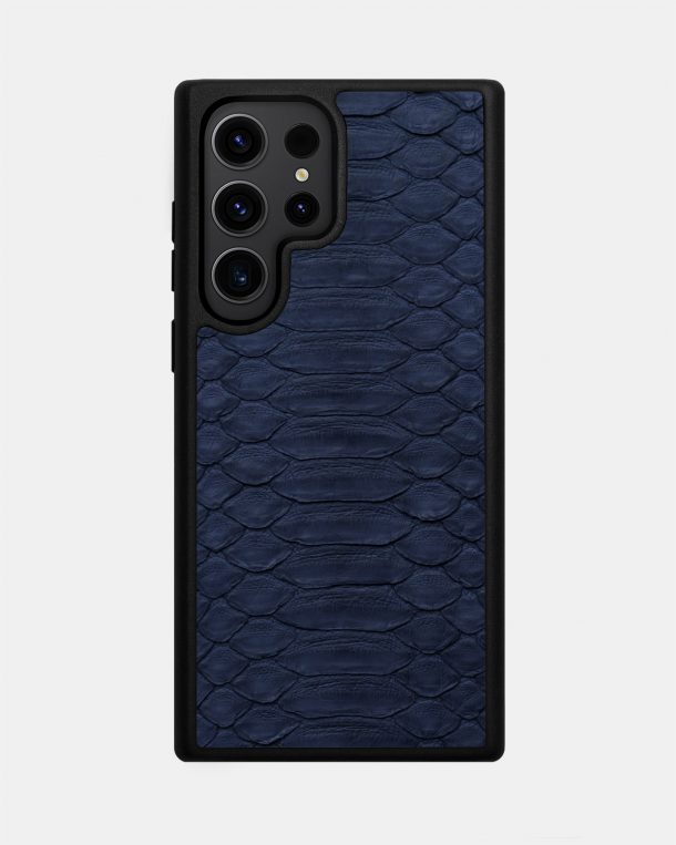 Чехол из темно-синей кожи питона с широкими чешуйками для Samsung S23 Ultra