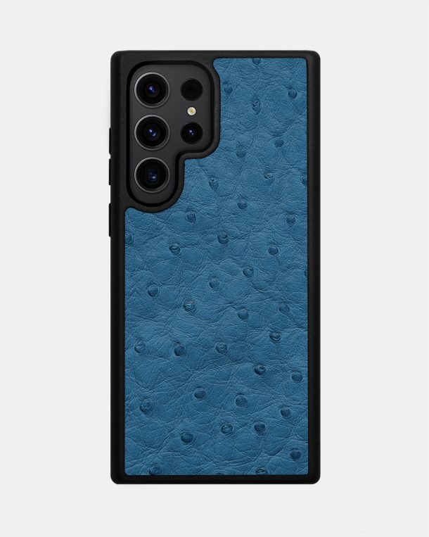 Чехол из голубой кожи страуса с фолликулами для Samsung S23 Ultra