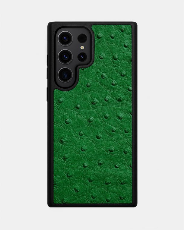 Чохол із зеленої шкіри страуса з фолікулами для Samsung S23 Ultra