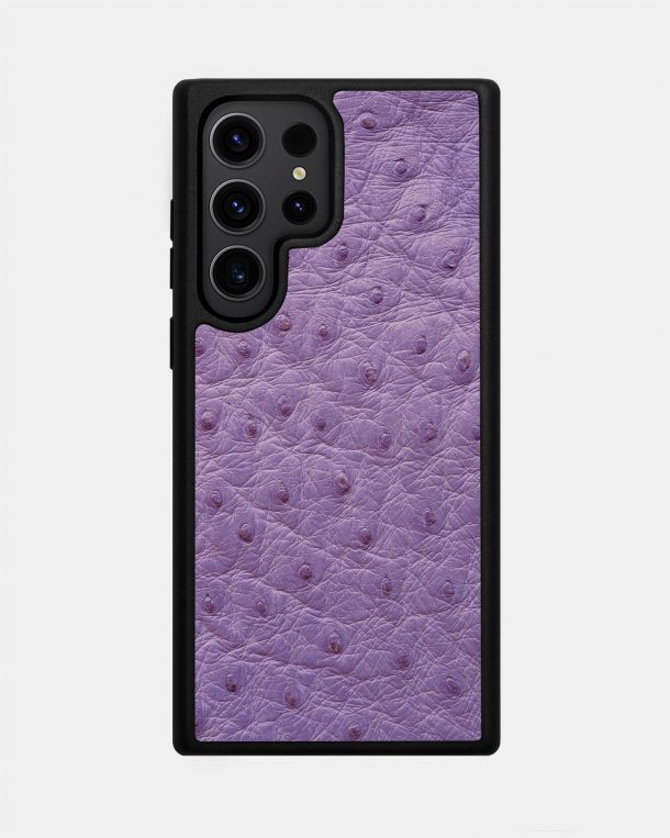 Чехол из лиловой кожи страуса с фолликулами для Samsung S23 Ultra