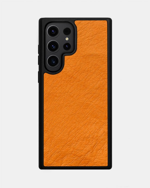 Чохол із помаранчевої шкіри страуса без фолікул для Samsung S23 Ultra