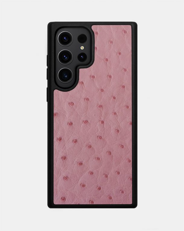 Чохол із рожевої шкіри страуса з фолікулами для Samsung S23 Ultra