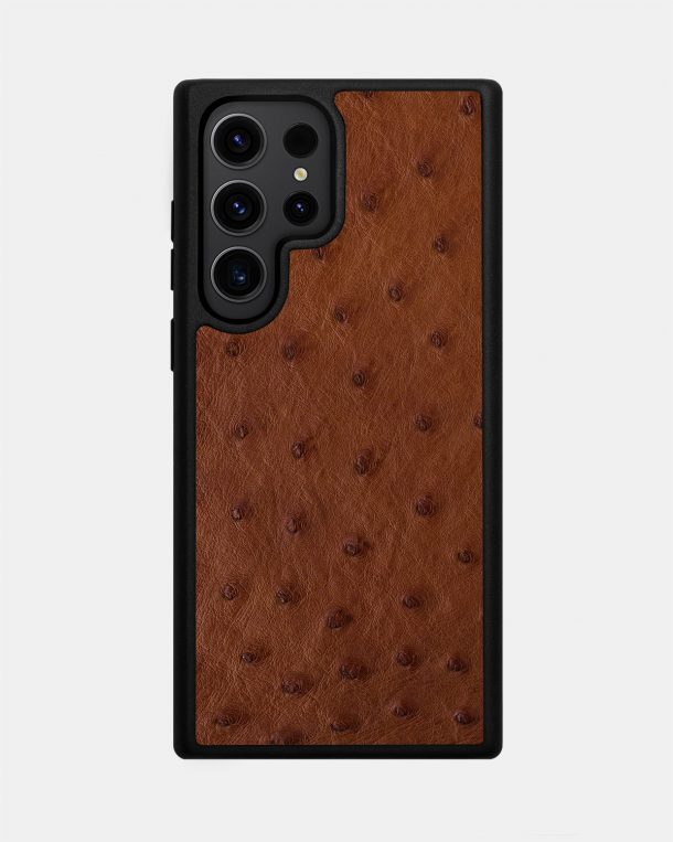 Brown ostrich leather case with follicles for Samsung S23 Ultra