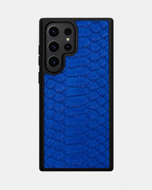 Чехол из синей кожи питона с широкими чешуйками для Samsung S23 Ultra