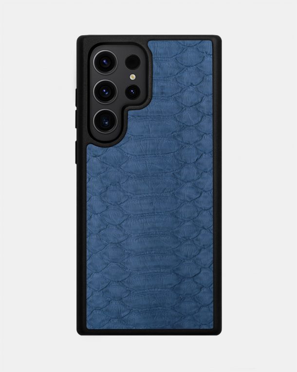 Чехол из серо-синей кожи питона с широкими чешуйками для Samsung S23 Ultra