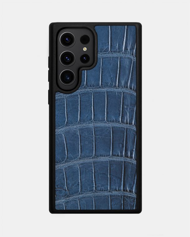 Чехол из темно-синей кожи крокодила для Samsung S23 Ultra