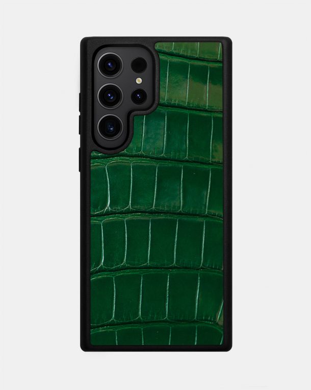 Чехол из темно-зеленой кожи крокодила для Samsung S23 Ultra
