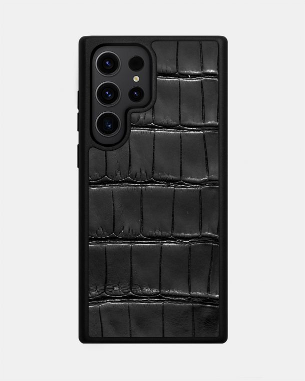 Черный чехол из кожи крокодила для Samsung S23 Ultra
