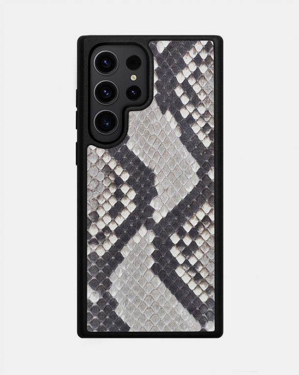 Black and white python leather case with small scales for Samsung S23 Ultra