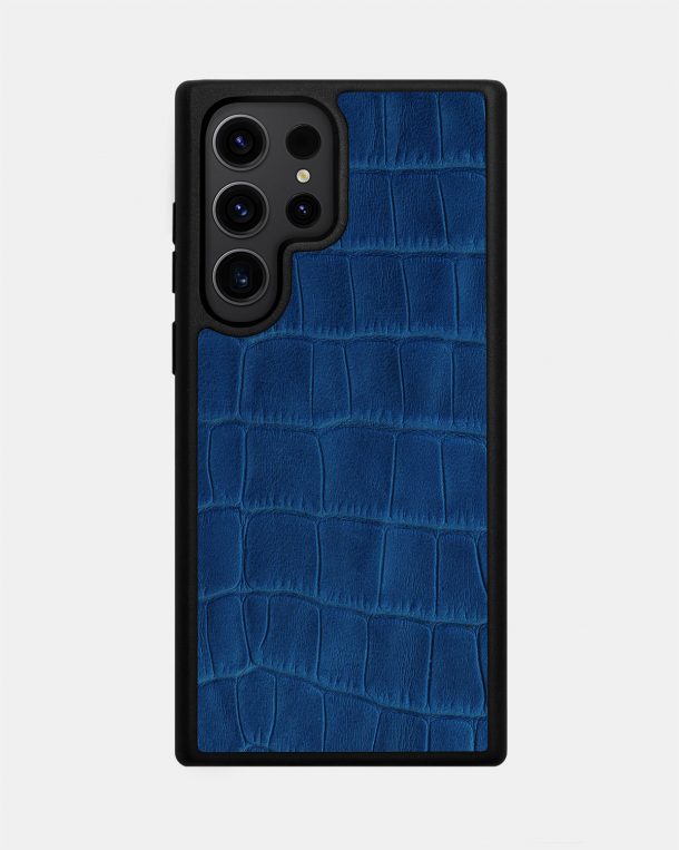 Ultramarine Crocodile Embossed Calf Leather Case for Samsung S23 Ultra
