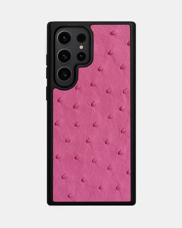 Чехол из ярко-розовой кожи страуса с фолликулами для Samsung S23 Ultra