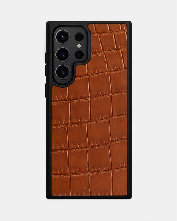 Dark Brown Crocodile Leather Case for Samsung S23 Ultra