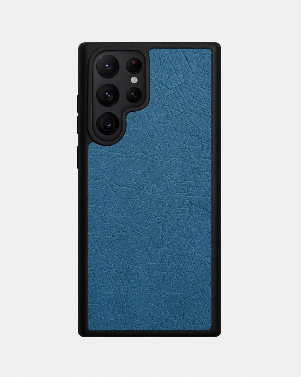 Чехол из голубой кожи страуса без фолликул для Samsung S22 Ultra