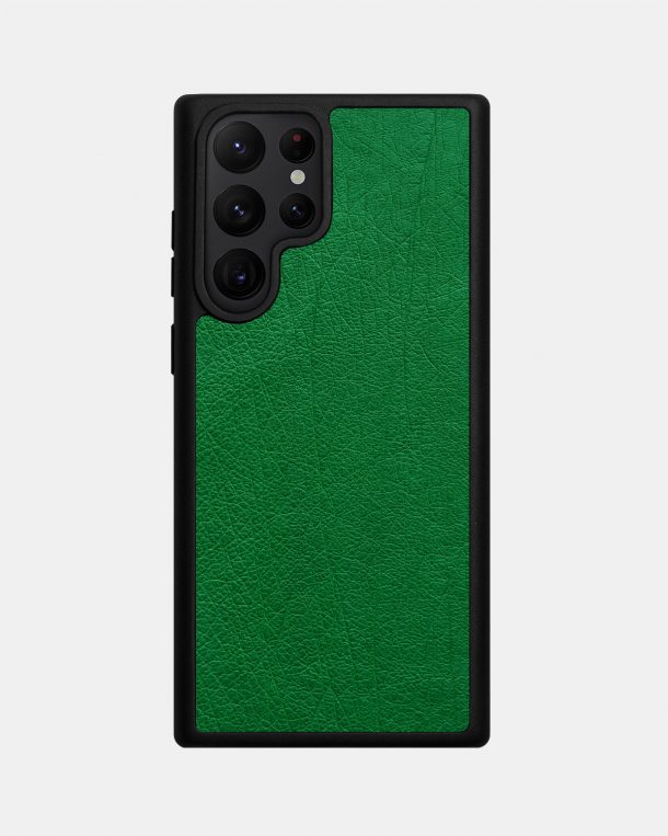Чехол зеленой кожи страуса без фолликул для Samsung S22 Ultra