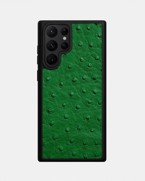 Чехол из зеленой кожи страуса с фолликулами для Samsung S22 Ultra