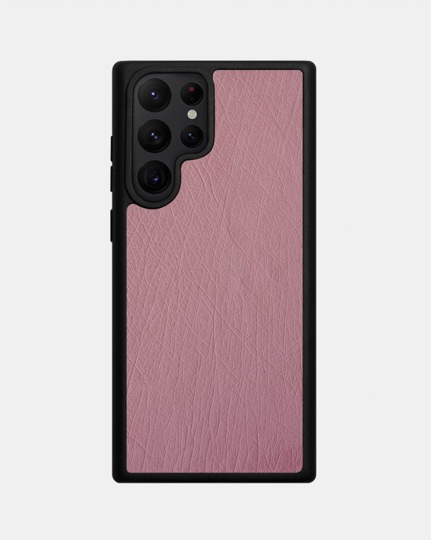 Чехол из розовой кожи страуса без фолликул для Samsung S22 Ultra