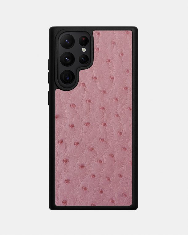 Чохол із рожевої шкіри страуса з фолікулами для Samsung S22 Ultra
