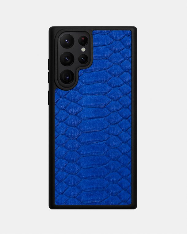 Чехол из синей кожи питона с широкими чешуйками для Samsung S22 Ultra