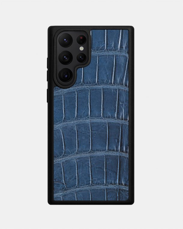 Чехол из темно-синей кожи крокодила для Samsung S22 Ultra