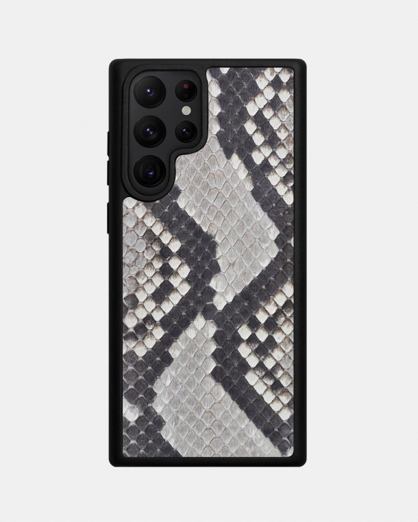 Чехол из черно-белой кожи питона с мелкими чешуйками для Samsung S22 Ultra
