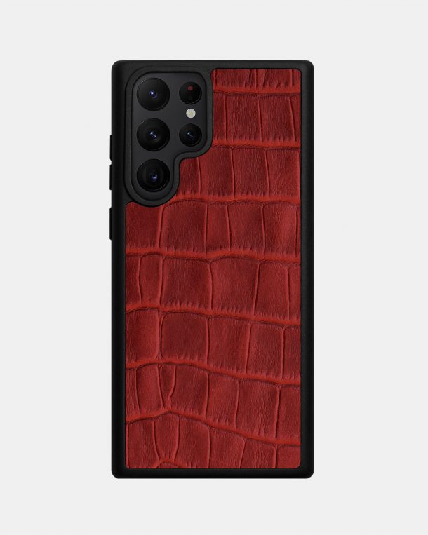 Red Crocodile Embossed Calf Leather Case for Samsung S22 Ultra
