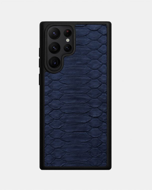 Чехол из темно-синей кожи питона с широкими чешуйками для Samsung S22 Ultra