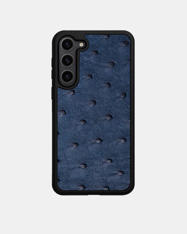 Чехол из темно-синей кожи страуса с фолликулами для Samsung S23
