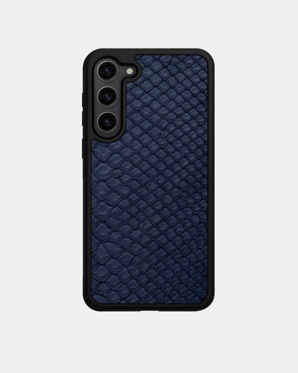 Samsung S23 dark blue python leather case with fine scales