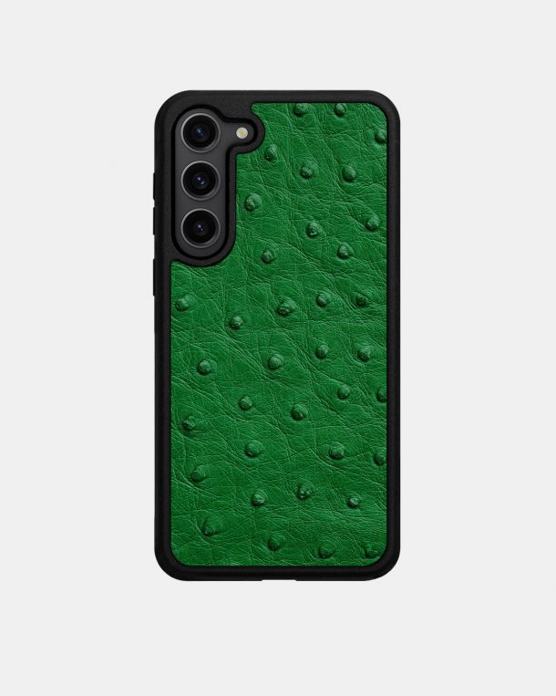 Чехол из зеленой кожи страуса с фолликулами для Samsung S23