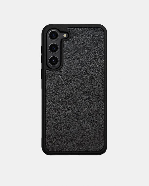 Чехол из черной кожи страуса без фолликул для Samsung S23
