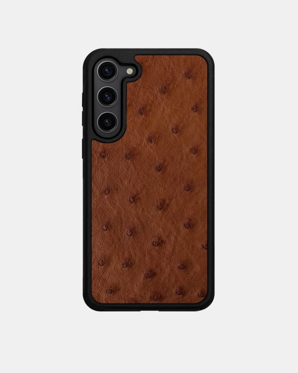 Brown ostrich leather case with follicles for Samsung S23