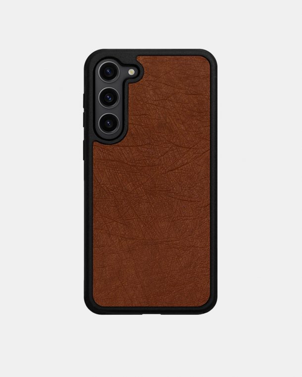 Follicle Free Brown Ostrich Leather Case for Samsung S23
