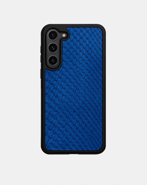 Blue python leather case with fine scales for Samsung S23