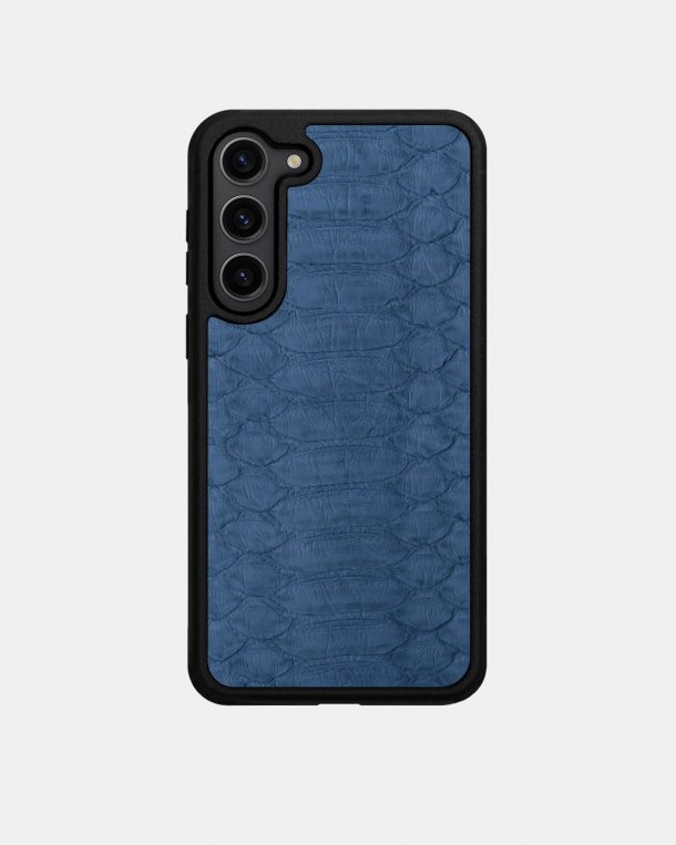 Samsung S23 case made of gray and blue python skin with wide scales