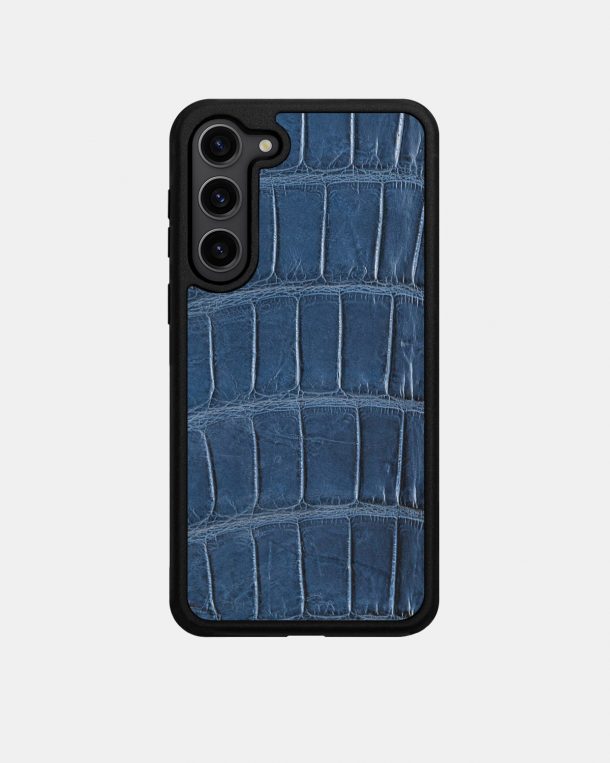 Чохол із темно-синьої шкіри крокодила для Samsung S23