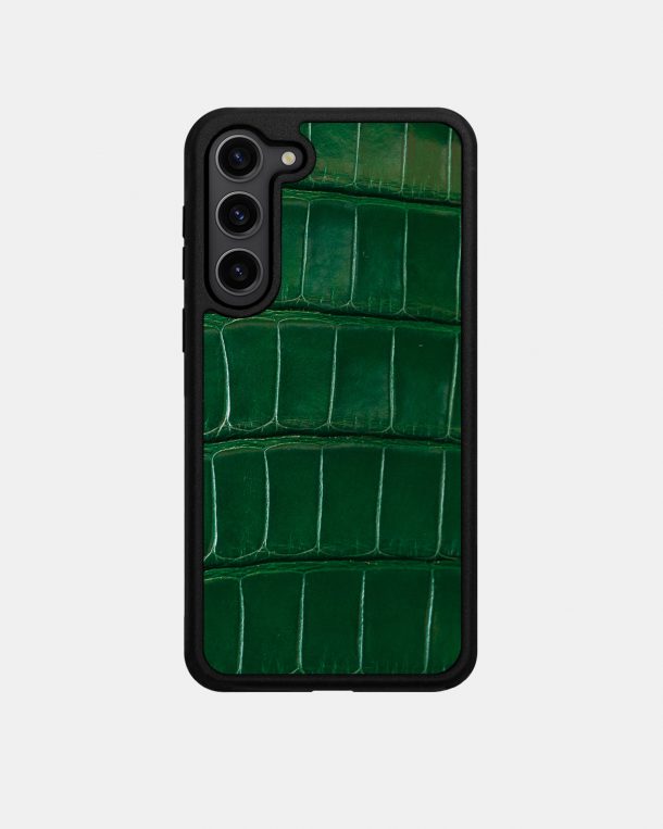 Чохол із темно-зеленої шкіри крокодила для Samsung S23