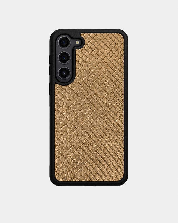 Gold python leather case with fine scales for Samsung S23