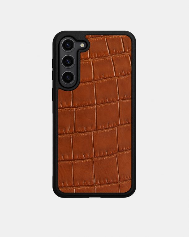 Dark Brown Crocodile Leather Case for Samsung S23