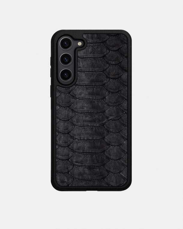 Black python leather case with wide scales for Samsung S23