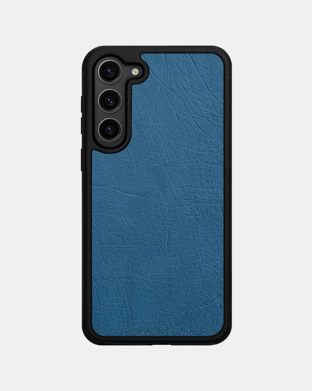 Чехол из голубой кожи страуса без фолликул для Samsung S23 Plus