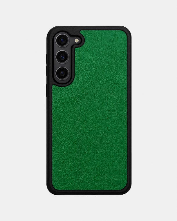 Чехол зеленой кожи страуса без фолликул для Samsung S23 Plus