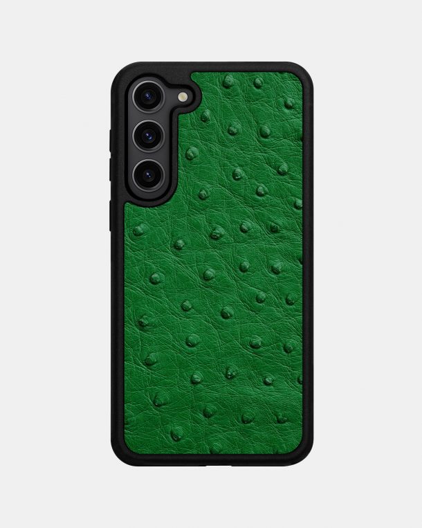 Чехол из зеленой кожи страуса с фолликулами для Samsung S23 Plus