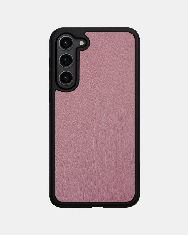 Чехол из розовой кожи страуса без фолликул для Samsung S23 Plus