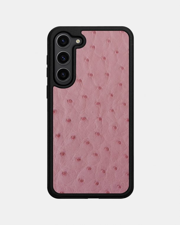 Чехол из розовой кожи страуса с фолликулами для Samsung S23 Plus