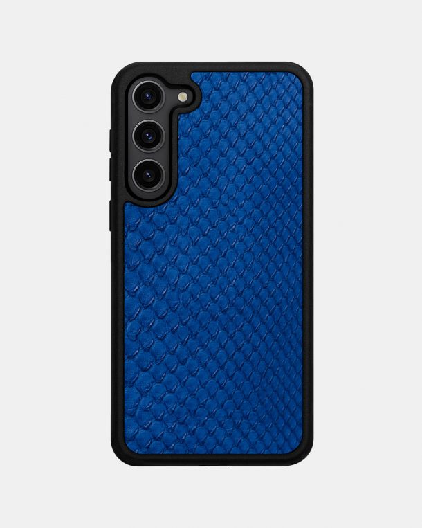 Blue python leather case with fine scales for Samsung S23 Plus