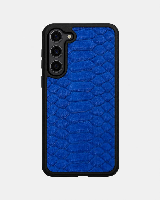 Blue python leather case with wide scales for Samsung S23 Plus