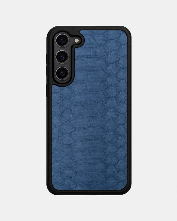 Samsung S23 Plus case made of gray and blue python skin with wide scales
